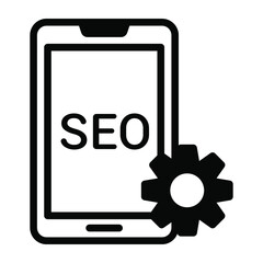 mobile seo black filled line design, SEO and web flat design for mobile concepts and web apps. Collection of modern infographic logo and pictogram.