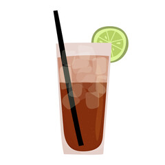 Hand drawn vector illustration of long island iced tea or cuba libre alcoholic cocktail drinks. Isolated on white background.