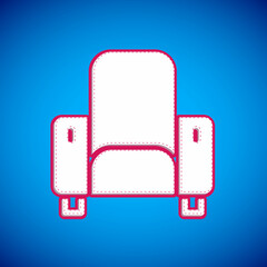 White Cinema chair icon isolated on blue background. Vector
