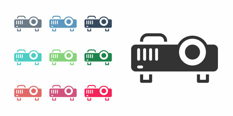 Black Presentation, movie, film, media projector icon isolated on white background. Set icons colorful. Vector