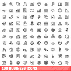 100 business icons set. Outline illustration of 100 business icons vector set isolated on white background