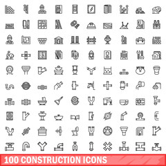 100 construction icons set. Outline illustration of 100 construction icons vector set isolated on white background