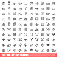 100 delivery icons set. Outline illustration of 100 delivery icons vector set isolated on white background
