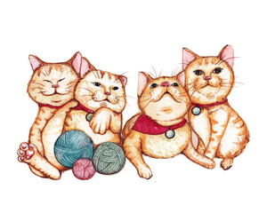 Painting of four small cats sitting