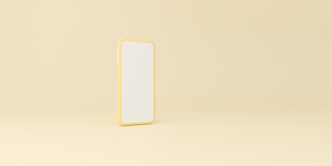 Yellow mobile phone with space for text or design on studio background.