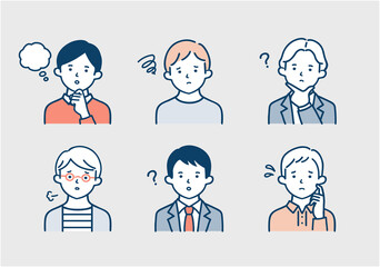困った表情をした若い男性のイラスト素材セット