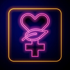 Fototapeta premium Glowing neon Ethnoscience icon isolated on black background. Gardening, ethnoscience and organic concept. Vector