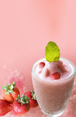 Fresh Strawberry Smoothie on Pink Background