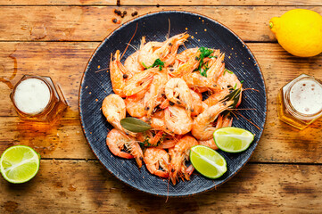 Boiled shrimp and light beer