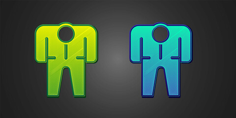 Green and blue Beekeeper costume icon isolated on black background. Special protective uniform. Vector