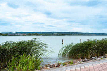 KESZTHELY, HUNGARY - JULY 3, 2020: Sidewalk to the pier of Keszthely, Hungary