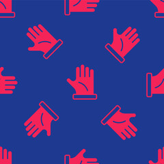 Fototapeta premium Red Beekeeper glove icon isolated seamless pattern on blue background. Vector