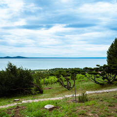 BADACSONYTOMAJ, HUNGARY - JULY 3, 2020: Scenic view of lake Balaton, Hungary