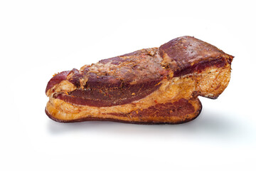 Smoked pork brisket with a large piece on white background