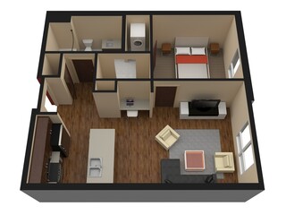 Modern interior design of the apartment. Beautiful new apartment stylish interior design. 3D illustration.