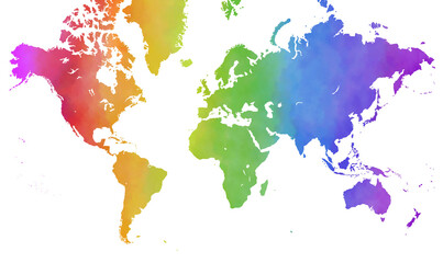 水彩レインボーカラーの世界地図