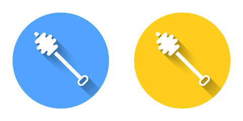 White Honey dipper stick icon isolated with long shadow background. Honey ladle. Circle button. Vector