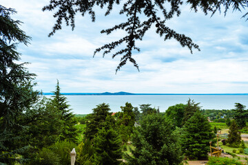 BADACSONYTOMAJ, HUNGARY - JULY 3, 2020: Scenic view of lake Balaton, Hungary