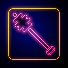 Glowing neon Honey dipper stick icon isolated on black background. Honey ladle. Vector