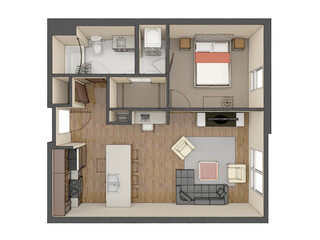 Modern interior design of the apartment. Beautiful new apartment stylish interior design. 3D illustration.