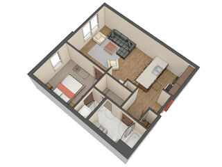 Modern interior design of the apartment. Beautiful new apartment stylish interior design. 3D illustration.