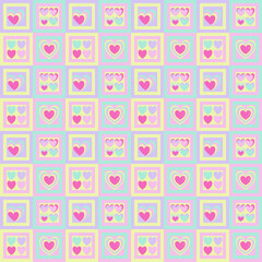 Abstract graphics seamless of colorful heart in square wheel in pastel tone. Vector beautiful heart pattern design for decorating , fabric, wrapping, textile, wallpaper, apparel for Valentine’s Day 