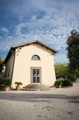 Fototapeta na wymiar View of the Sorresca church - Sabaudia lake - Latina Italy