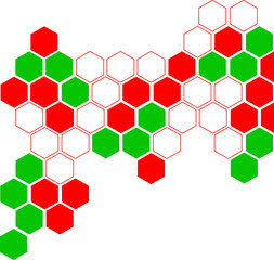 Abstract hexagon background with green and red christmas color