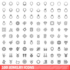 100 jewelry icons set. Outline illustration of 100 jewelry icons vector set isolated on white background
