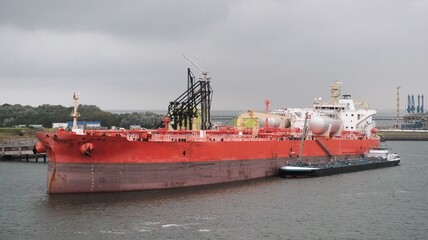 Panamax tanker in the port of Rotterdam,
