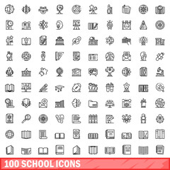 100 school icons set. Outline illustration of 100 school icons vector set isolated on white background