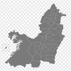 
Blank map Cauca Valley of Colombia. High quality map Cauca Valley with municipalities on transparent background for your web site design, logo, app, UI. Colombia.  EPS10.
