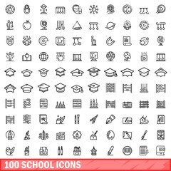 100 school icons set. Outline illustration of 100 school icons vector set isolated on white background