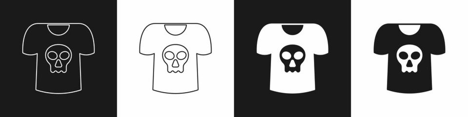 Set Shirt with skull icon isolated on black and white background. Happy Halloween party. Vector