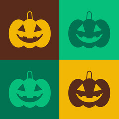 Pop art Pumpkin icon isolated on color background. Happy Halloween party. Vector