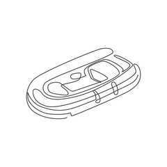 Continuous one line drawing inflatable boat. Rubber boat blowing by air. Summer joy equipment for relaxing, leisure summer time. Water sport kit. Lifeguard rescue tool. Single line draw design vector