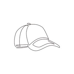 Single continuous line drawing hiking adventure cap hat, trip, travel, camping. Travel accessory, hiking clothes. Doodle element for design, print, card, sticker. One line draw vector illustration