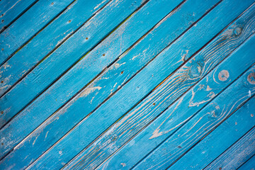 beautiful texture of blue wood surface, wood planks diagonally