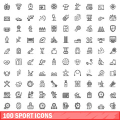 100 sport icons set. Outline illustration of 100 sport icons vector set isolated on white background