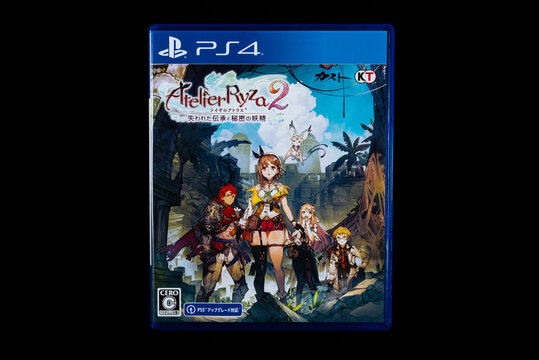 Fukuoka, Japan - september 12, 2021 : Sony Playstation 4 and 5 RPG game Atelier Ryza 2 japanese version isolated on black
