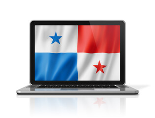 Panamanian flag on laptop screen isolated on white. 3D illustration