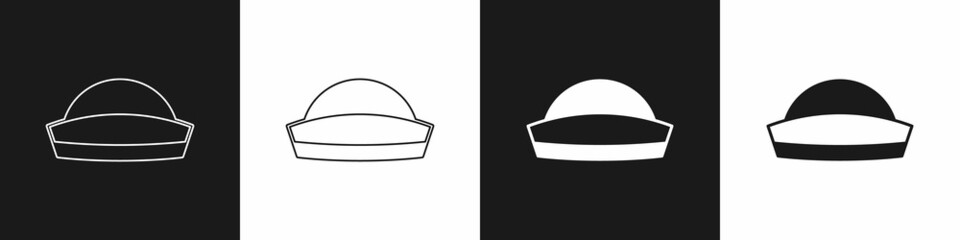 Set Sailor hat icon isolated on black and white background. Vector