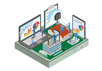 Obraz premium 会社内クラウドネットワークのイメージイラスト