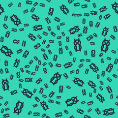 Black Nautical rope knots icon isolated seamless pattern on green background. Rope tied in a knot. Vector