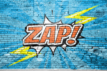 ZAP! Comic Style Graffiti Lettering on Brick Wall 