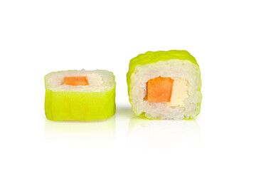 Detail of seaweed sushi with white background with white background