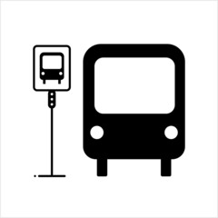 Bus Stop Icon, Designated Place For Passengers To Board Or Get Off From A Bus