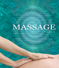 Enjoy the destressing benefits of a healing body massage - female hands gliding along a patients...