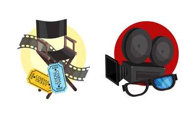 Cinema Elements with 3D Glasses and Camera Vector Composition Set