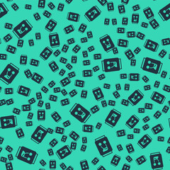 Black Soda can icon isolated seamless pattern on green background. Vector